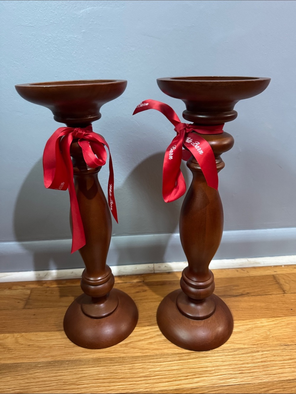 Wooden Candle Holders Pair in Brown